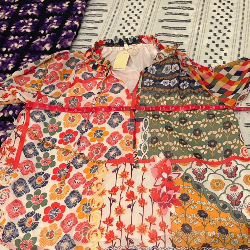 JODIFL New with tag Multicolor Floral Patchwork Blouse size women’s Large. - Picture 6 of 7